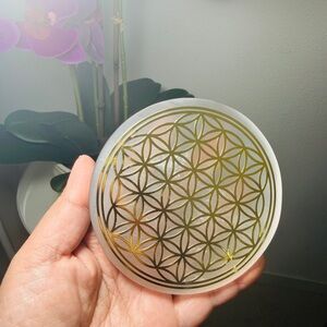 Selenite Charging Plate | Etched Flower of Life Coaster